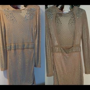 Sexy Nude Rheinstone Open Back Mini Club  Dress